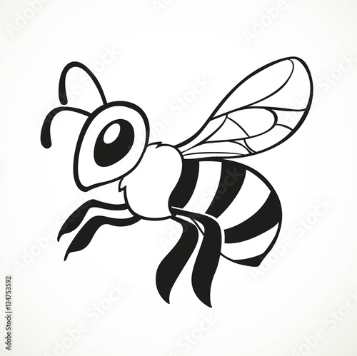Bee flies line art isolated on a white background