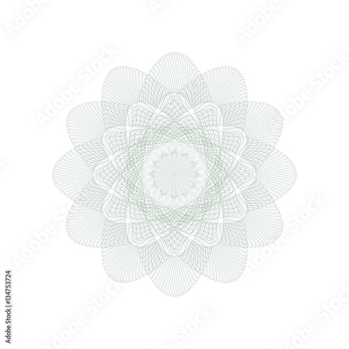 Guilloche decorative rosette element. Digital watermark. It can be used as a protective layer for certificate, voucher, banknote, money design, currency, note, check, ticket, reward etc
