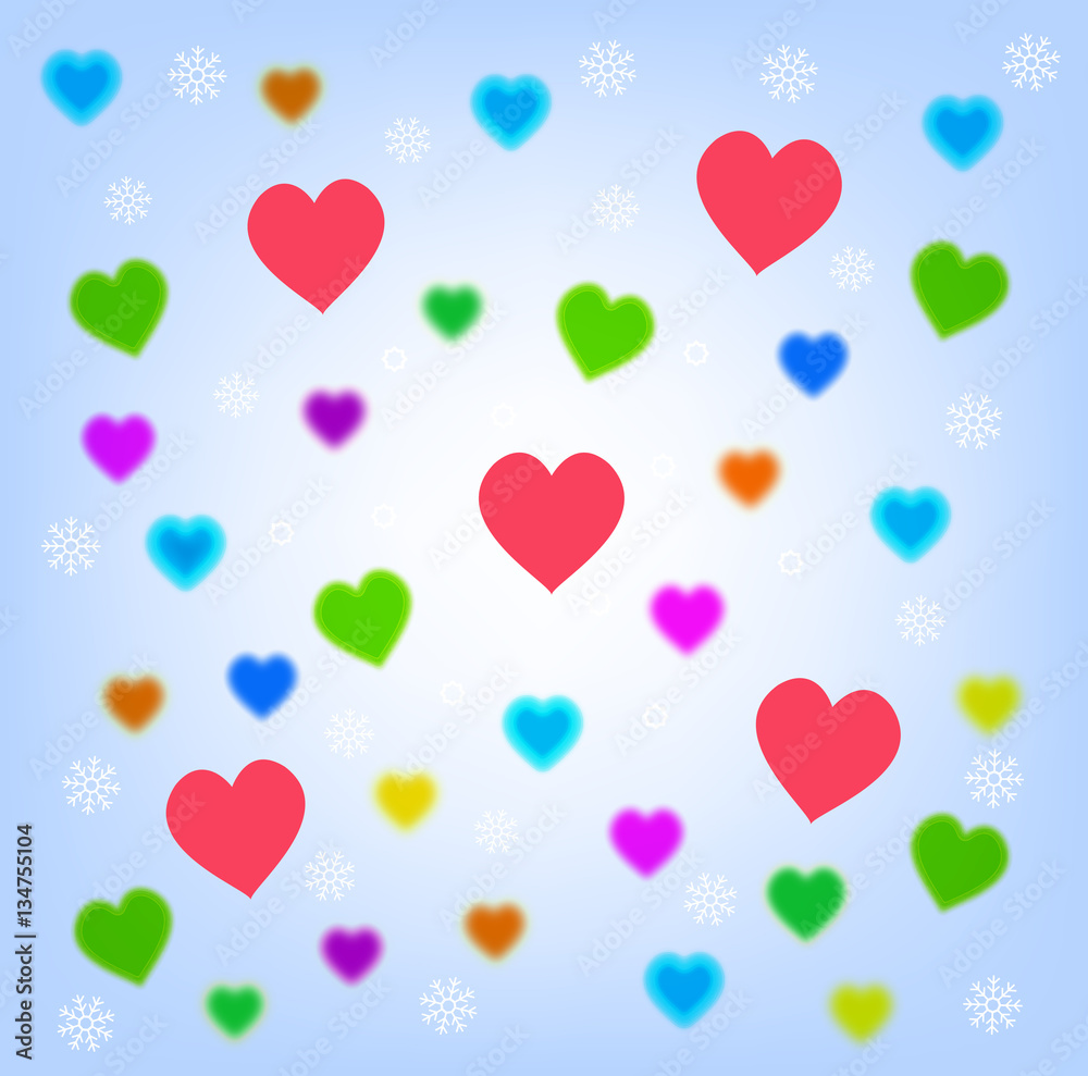 Abstract background. Colorful saturated hearts