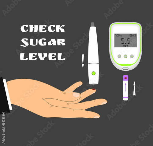 Blood sugar level monitoring with glucose meter. Check your blood glucose level. Diabetes screening.