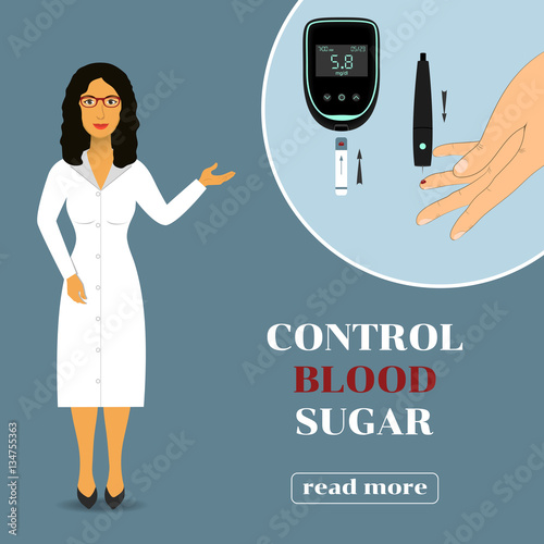 Device for measuring the blood sugar level. doctor in lab coat showing how to measure the level of glucose in the blood.