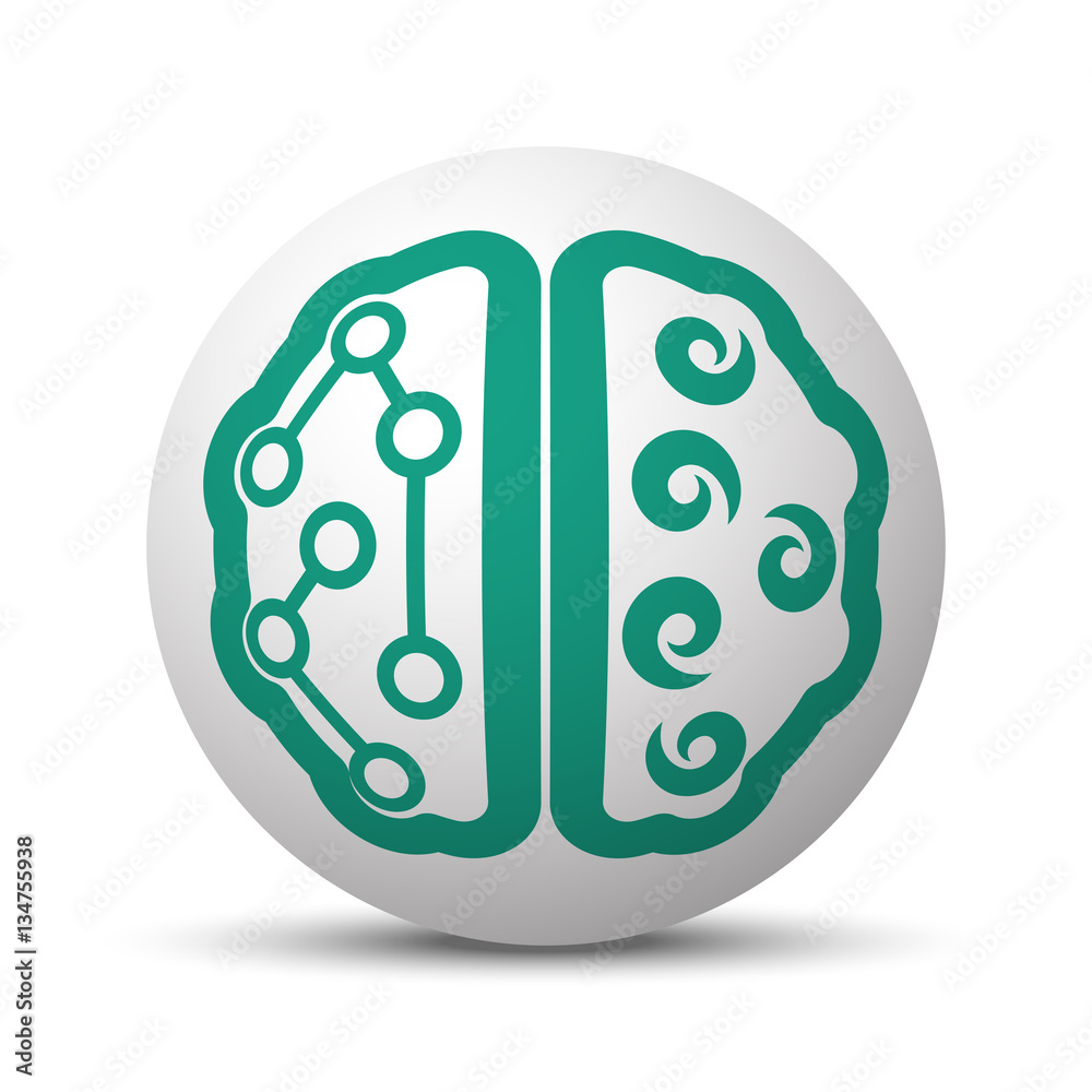 Green Brain icon on white sphere Green Brain icon on white sphere