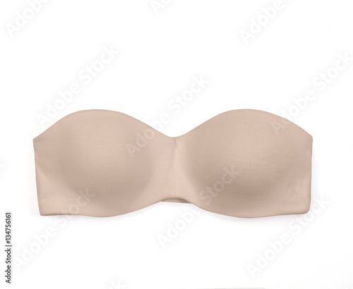nude strapless bandeau bra, isolated on white background