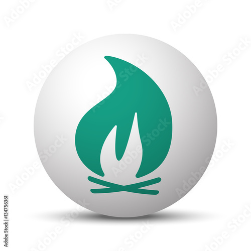 Green Bonfire icon on white sphere