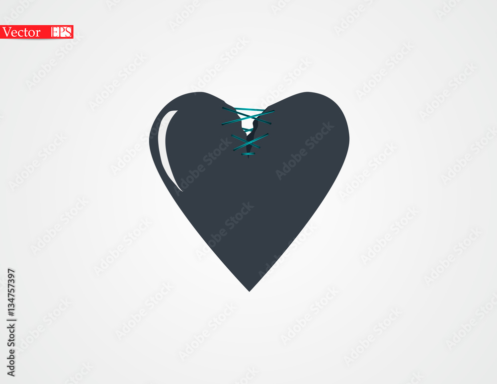 Fototapeta premium Icons in the shape of a heart. Valentine's Day invitation in heart form on dark background. Vector illustration.