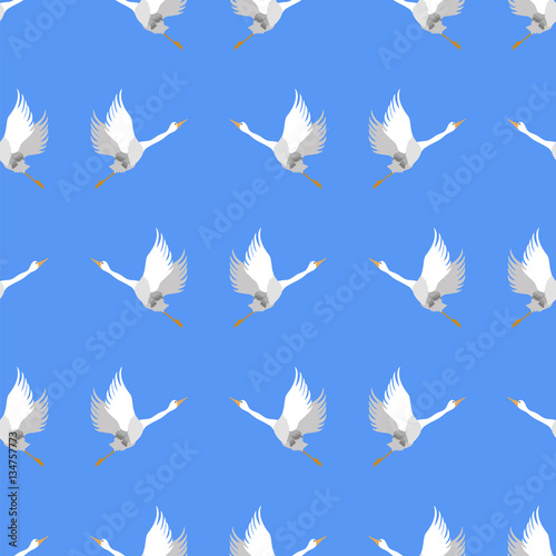 Grey Geese Seamless Pattern on Blue Background. Animal Bird Texture.