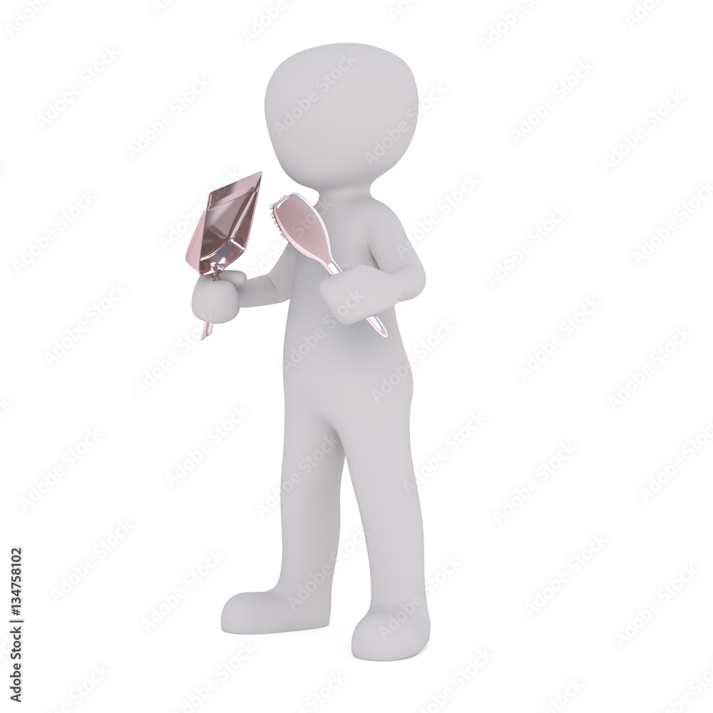 Cartoon Figure Holding Shiny Mirror and Hair Brush Cartoon Figure Holding Shiny Mirror and Hair Brush