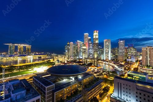 Singapore Central Business District Cityscape at Blue Hour