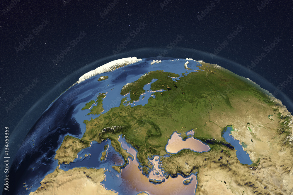 Planet Earth from space showing Europe with enhanced bump, 3D illustration, Elements of this image furnished by NASA