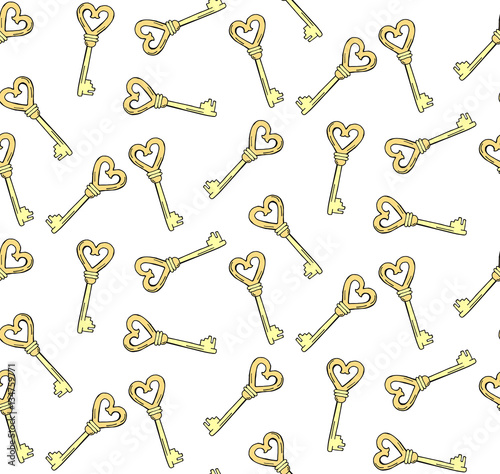Doodle key heart shape romantic vintage key seamless vector pattern