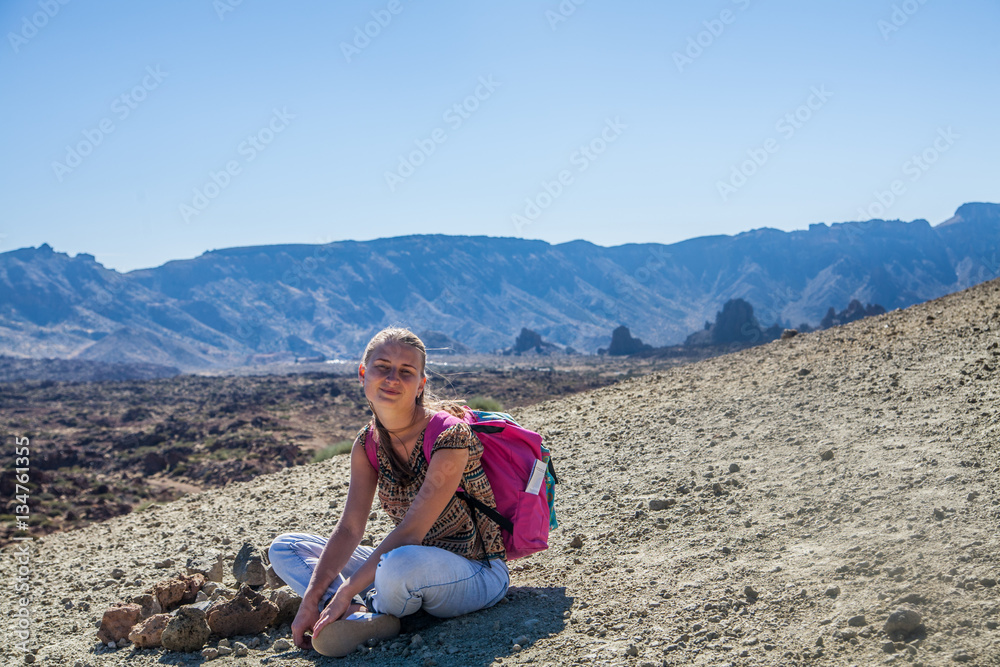 Young woman in Teide National Park, Tenerife, Canary island, Spain