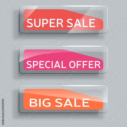 set of abstract sale banners with glass elements.