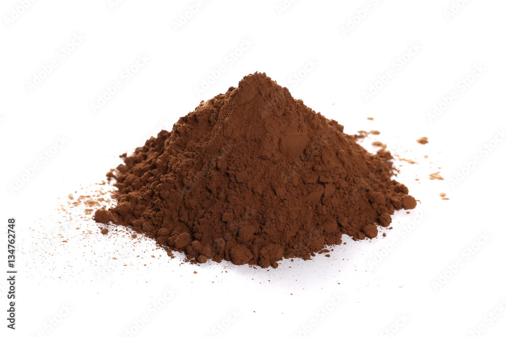 pile cocoa powder isolated on white background pile cocoa powder isolated on white background