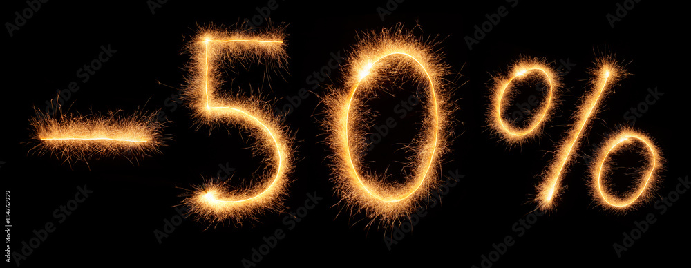 Minus 50 % lettering drawn with bengali sparkles Minus 50 % lettering drawn with bengali sparkles