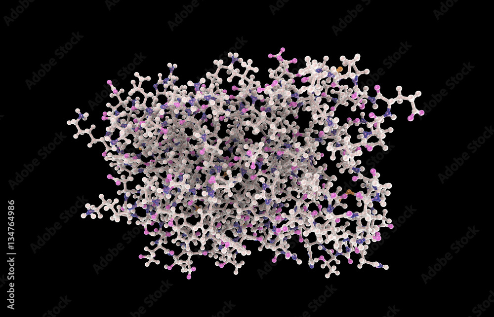 Molecular model of interferon-gamma 3D illustration. IFN-gamma is a protein produced by leukocytes and involved in innate immune responce against viral infections Molecular model of interferon-gamma 3D illustration. IFN-gamma is a protein produced by leukocytes and involved in innate immune responce against viral infections