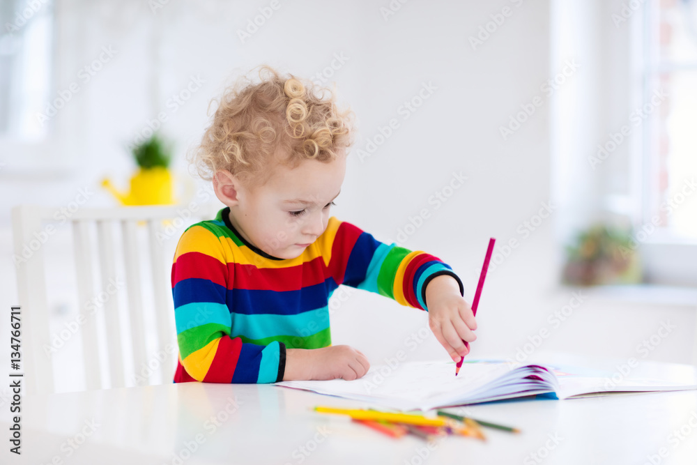 Kids read, write and paint. Child doing homework. Kids read, write and paint. Child doing homework.