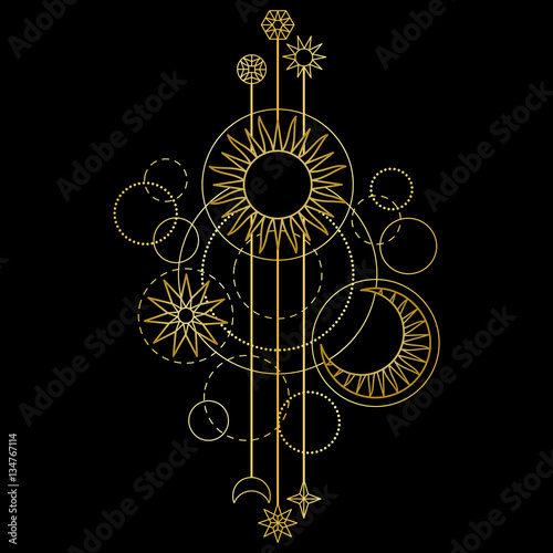 Gold Sun, Moon and Star Modern Pattern
