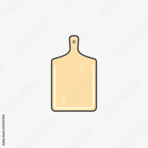 Simple vector icon of cutting board isolated on grey background. 
