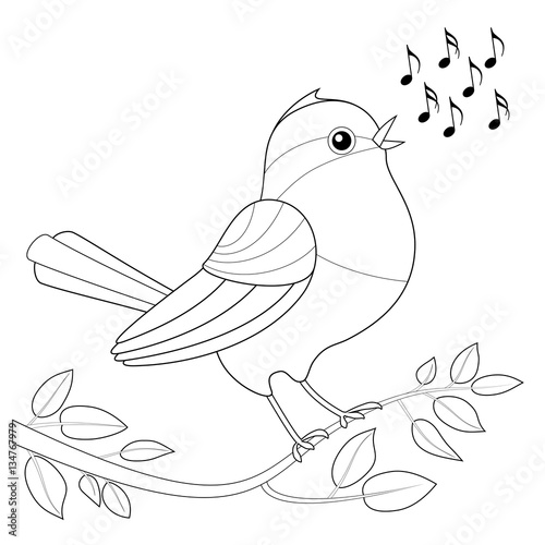 Songbird coloring picture - singing bird with notes waiting to be colored.