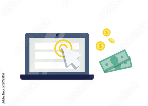 Pay Per Click flat style icon. Internet advertising, online business concept. Modern illustration for web design, marketing and print material.