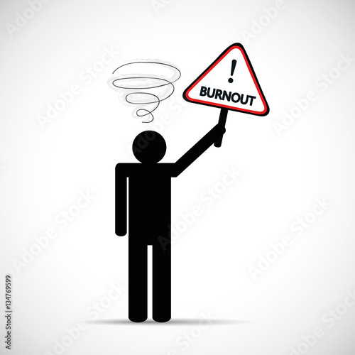 mann mit burnout schild piktogramm