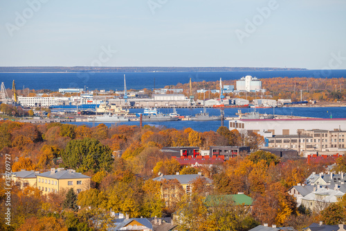 View of the Tallinn Cargo Harbor. Port of Tallinn is the biggest port authority in Estonia.