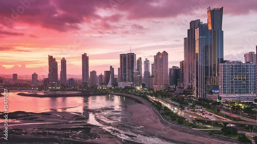 panama city skyline timelapse from day to night zoom out photo