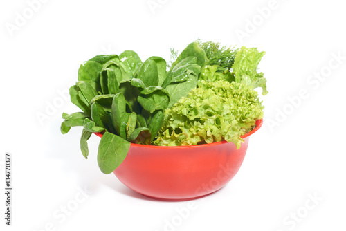 A bowl with fresh salad and green stuff