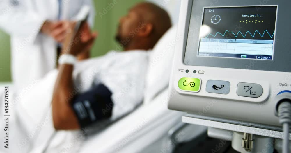 Close-up of heart rate monitor in icu at hospital