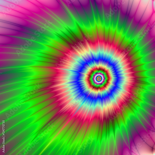 Psychedelic Asteroid Destruction / A digital fractal image with a psychedelic color explosion design in red blue green and violet. 