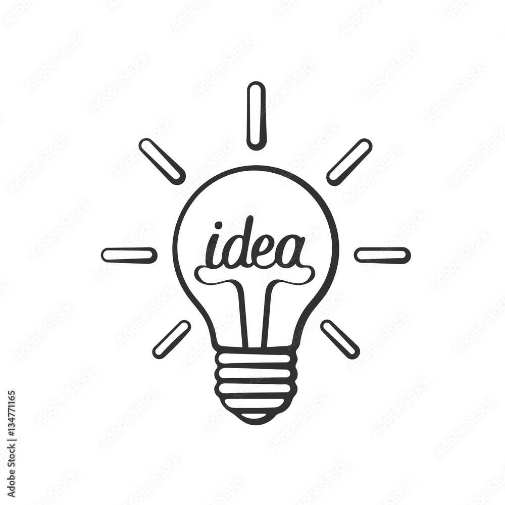 Vector illustration. Hand drawn doodle of light bulb with the word idea and shine. Cartoon sketch. Decoration for greeting cards, posters, emblems Vector illustration. Hand drawn doodle of light bulb with the word idea and shine. Cartoon sketch. Decoration for greeting cards, posters, emblems