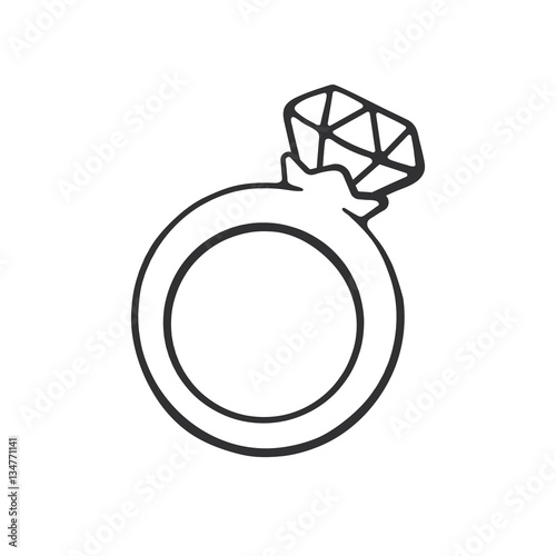 Vector illustration. Hand drawn doodle of ring with a diamond. Cartoon sketch. Decoration for greeting cards, posters, emblems