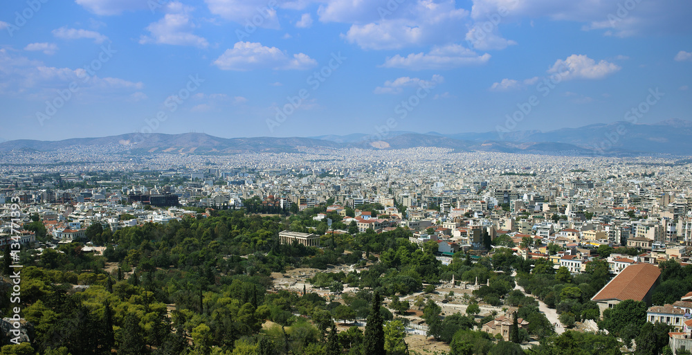Panorama of Athens with the ancient Agora