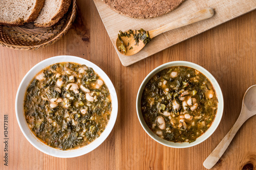 Turkish Kara Lahana corbasi / Black Cabbage or Kale Soup.. photo