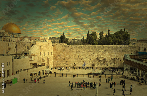 Ancient Western Wall in Jerusalem is a major Jewish sacred place and one of t...