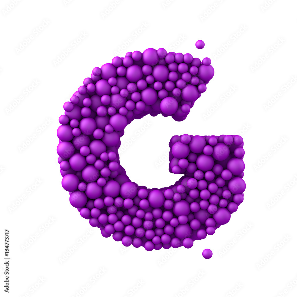 Letter G made of plastic beads, purple bubbles, 3d render Letter G made of plastic beads, purple bubbles, 3d render