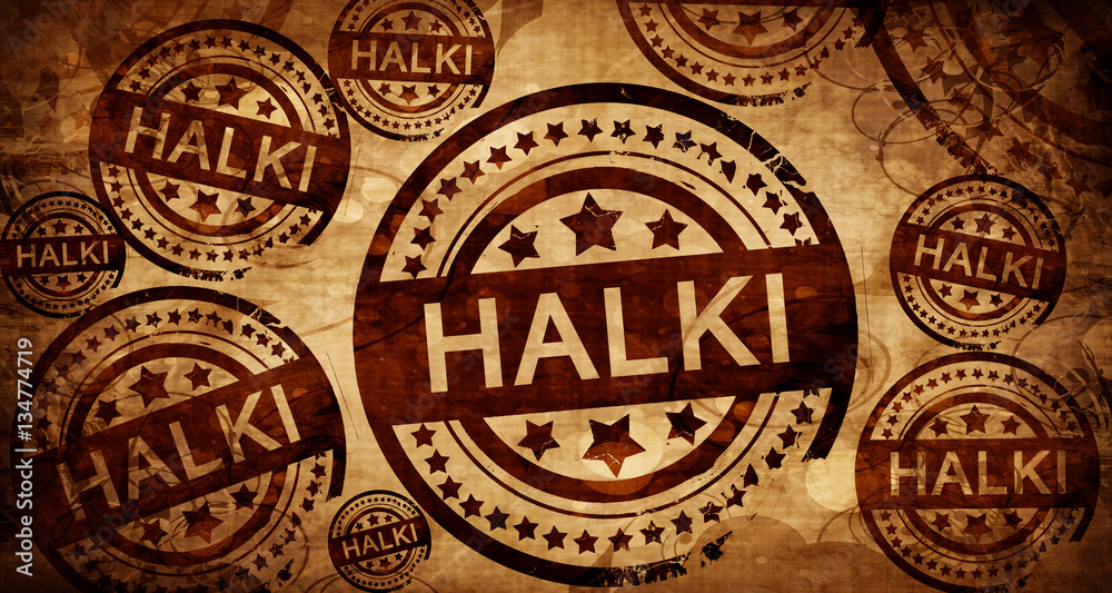 Halki, vintage stamp on paper background