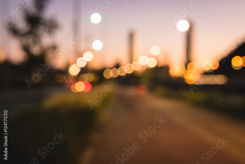 The blurry road in the evening