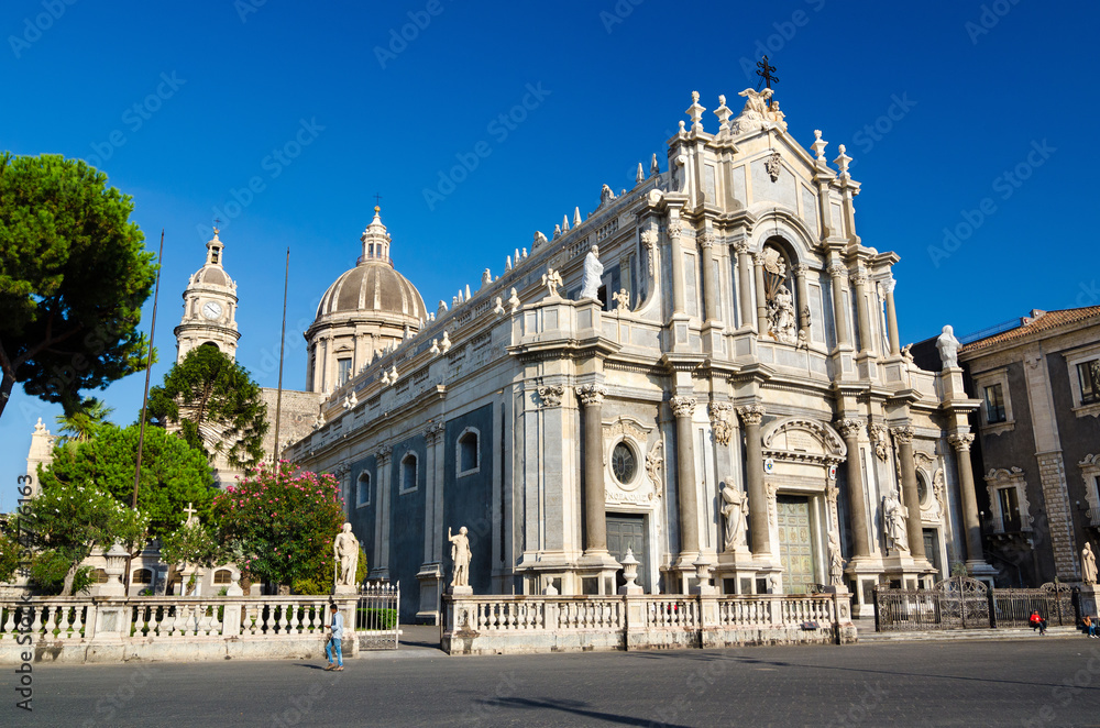 Piazza Duomo and Cathedral of Santa Agatha. Catania, Sicily, Italy
