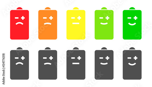 Battery indicator emoji or smiley faces icons. Shows battery level and health of the battery in funny way.