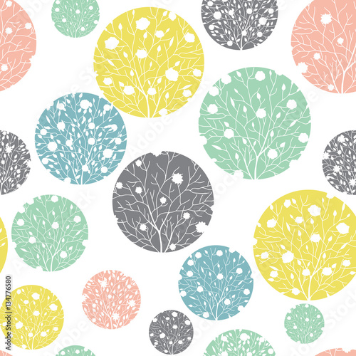Vector Pastel Colorful Circles Dots Seamless Pattern Background With Spring T...