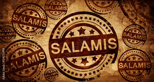 Salamis, vintage stamp on paper background