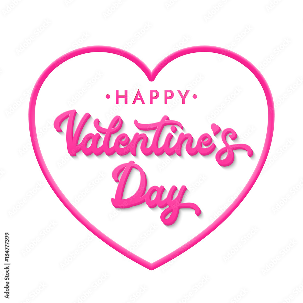 3d letters Happy Valentines day. Lettering inscription isolated on white background. Celebrating greeting card or banner with pink heart shaped frame. Font vector illustration.