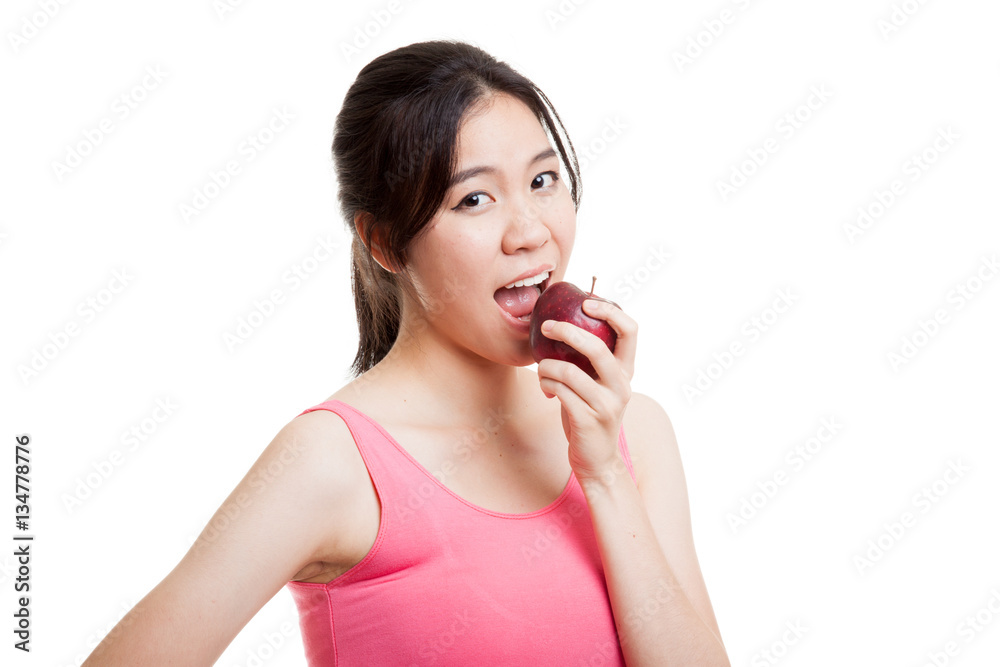 Beautiful Asian healthy girl eat apple. Beautiful Asian healthy girl eat apple.