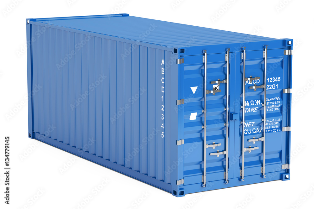 blue cargo container, 3D rendering