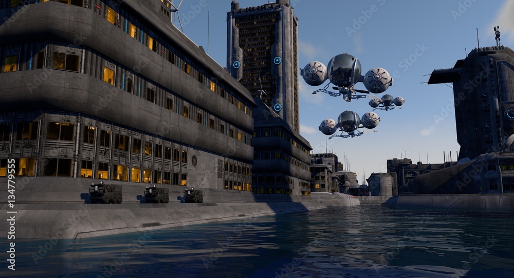 Fototapeta premium Futuristic Cityscape 3D Rendering