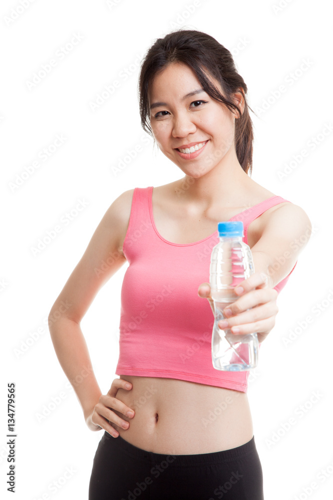 Beautiful Asian healthy girl with bottle of drinking water. Beautiful Asian healthy girl with bottle of drinking water.