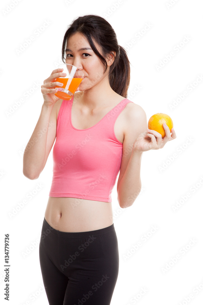 Beautiful Asian healthy girl with orange juice and orange fruit. Beautiful Asian healthy girl with orange juice and orange fruit.