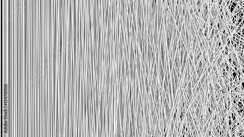 Abstract Background of a Web of Tangled White Strips in a Chaotic Pattern over Black.  3D illustrated. 
