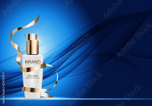 Skin Toner Bottle Tube Template for Ads or Magazine Background. 